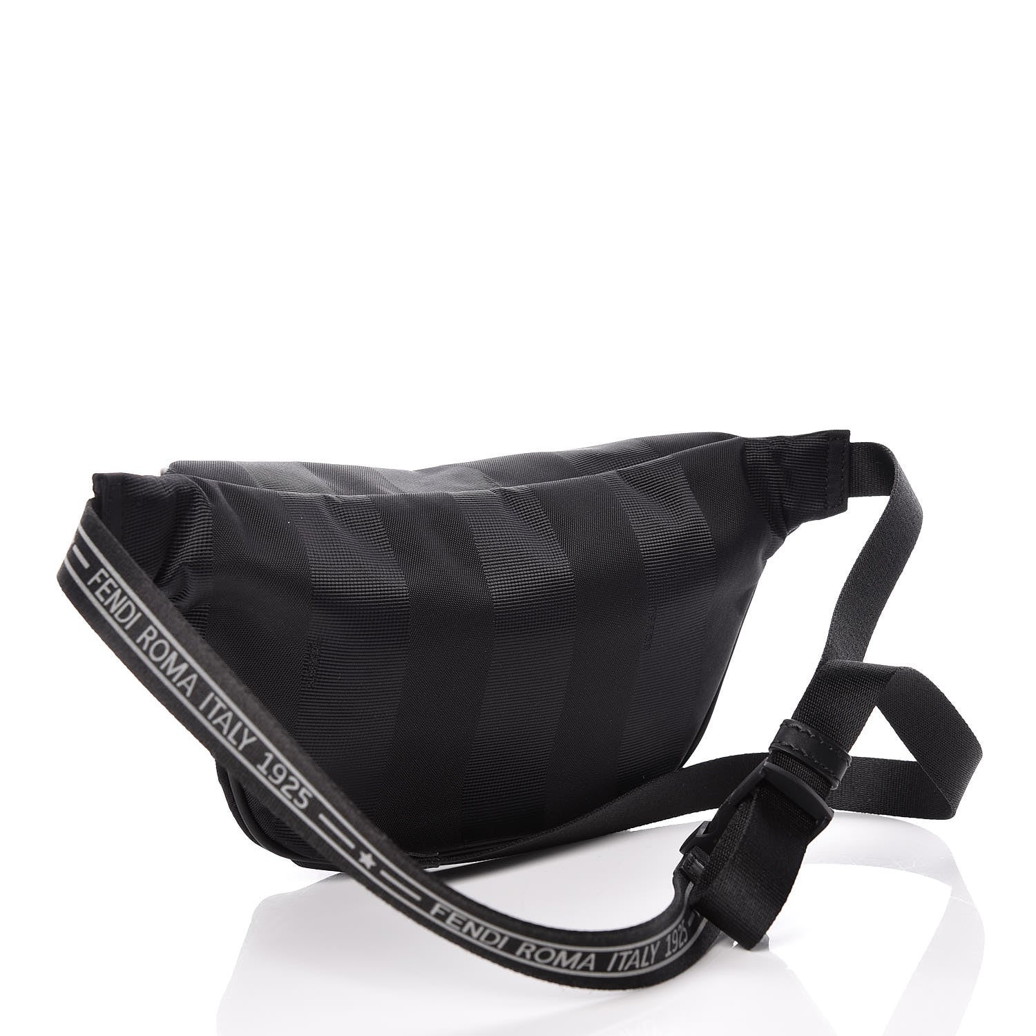Fendi Nylon Vitello Century Pequin Logo Plate Pocket Belt Bag Black 3 of 7