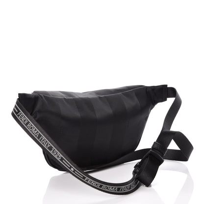 Fendi Nylon Vitello Century Pequin Logo Plate Pocket Belt Bag Black 3 of 7