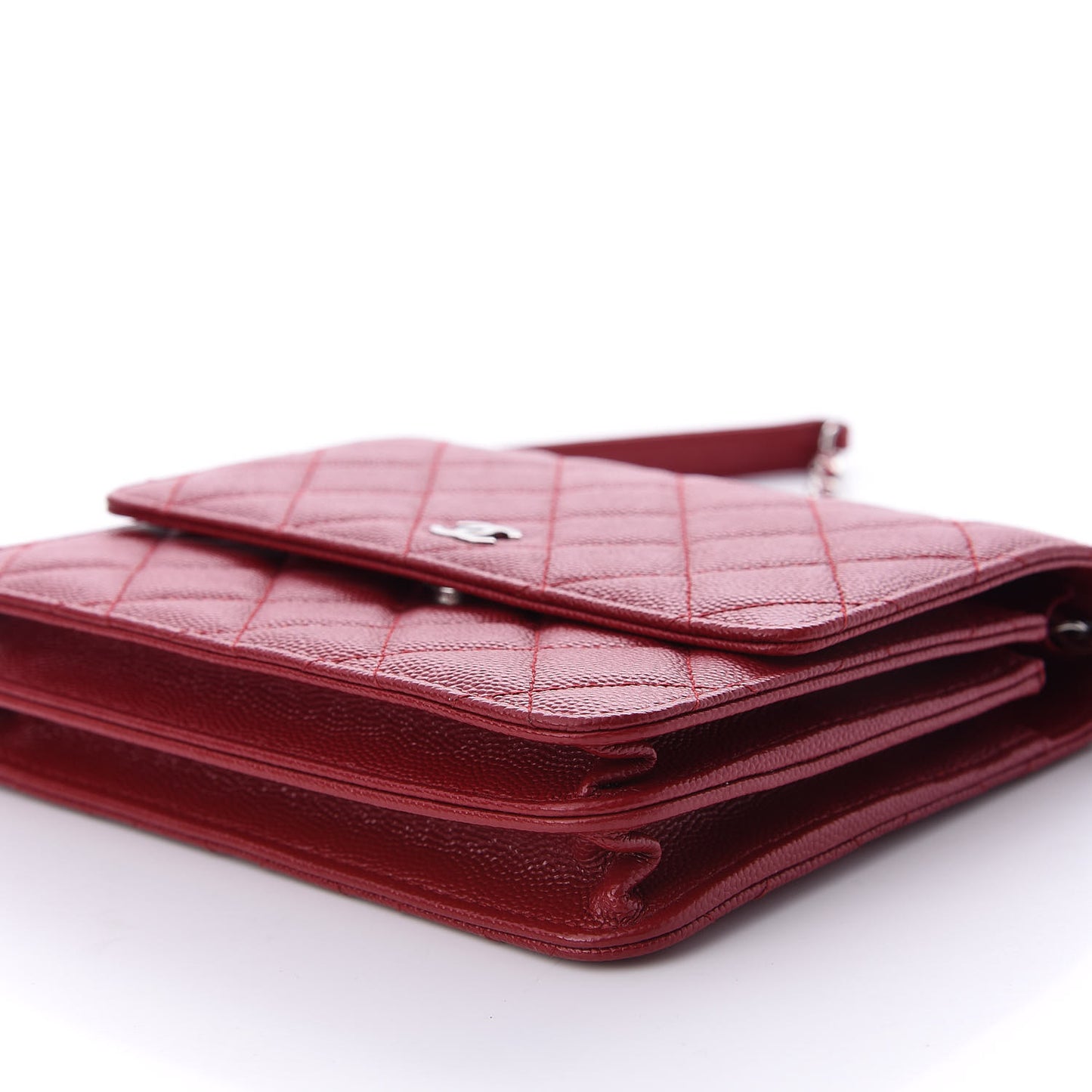 Caviar Quilted Square Wallet On Chain WOC Dark Red