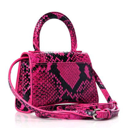 Balenciaga Shiny Calfskin Python Effect Hourglass Top Handle Bag Mini Fuchsia Black 3 of 10