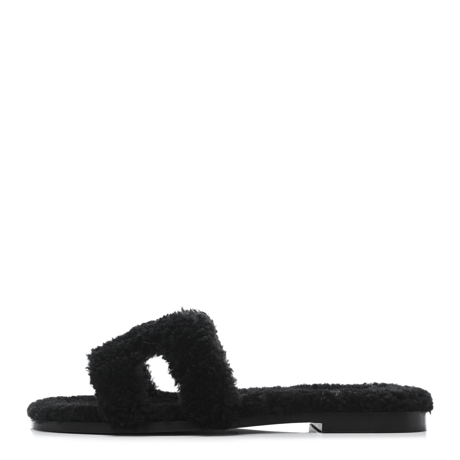 Hermes Woolskin Oran Sandals 37 Black 1 of 4