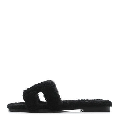 Hermes Woolskin Oran Sandals 37 Black 1 of 4