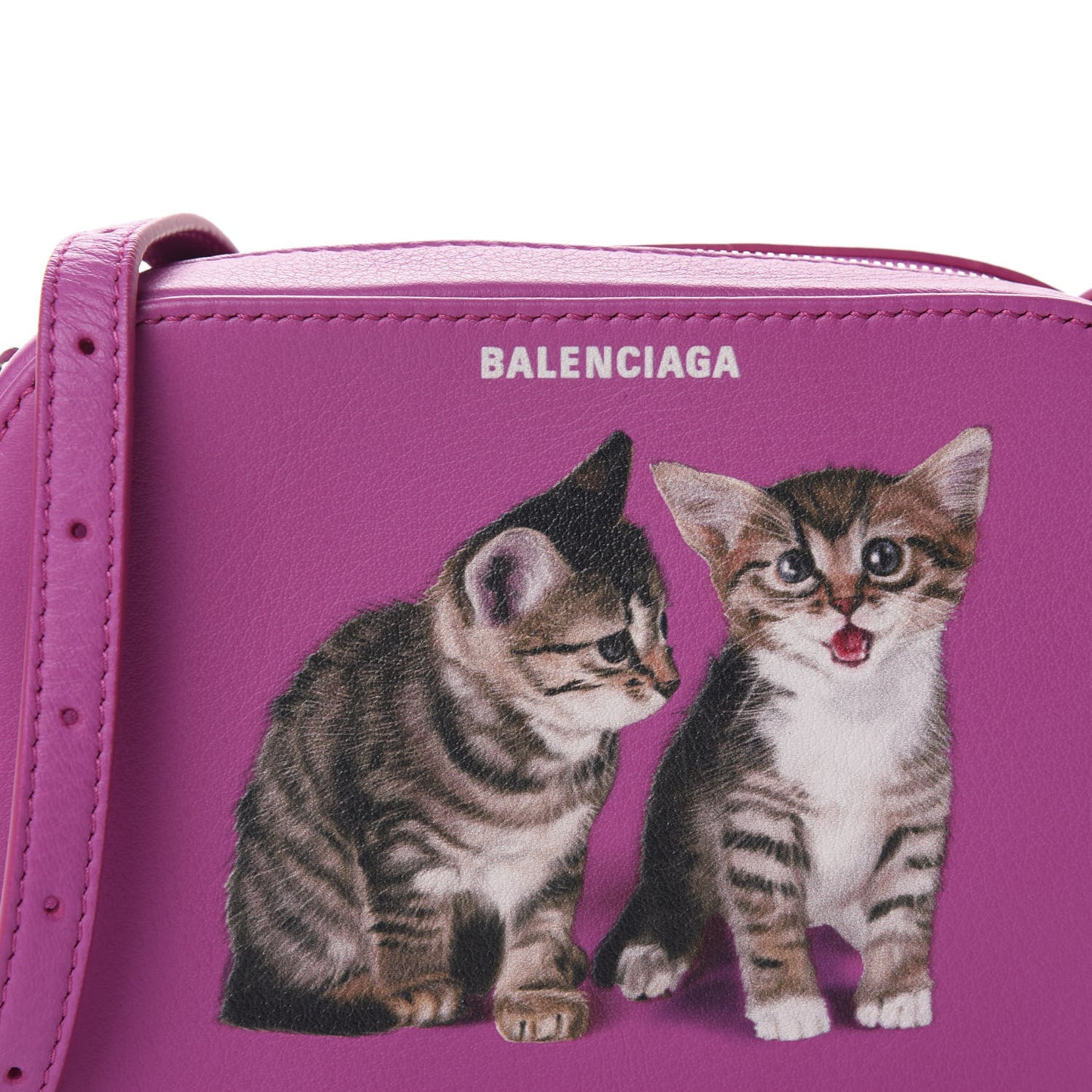 Calfskin Kittens Logo XS Everyday Camera Bag Fuchsia