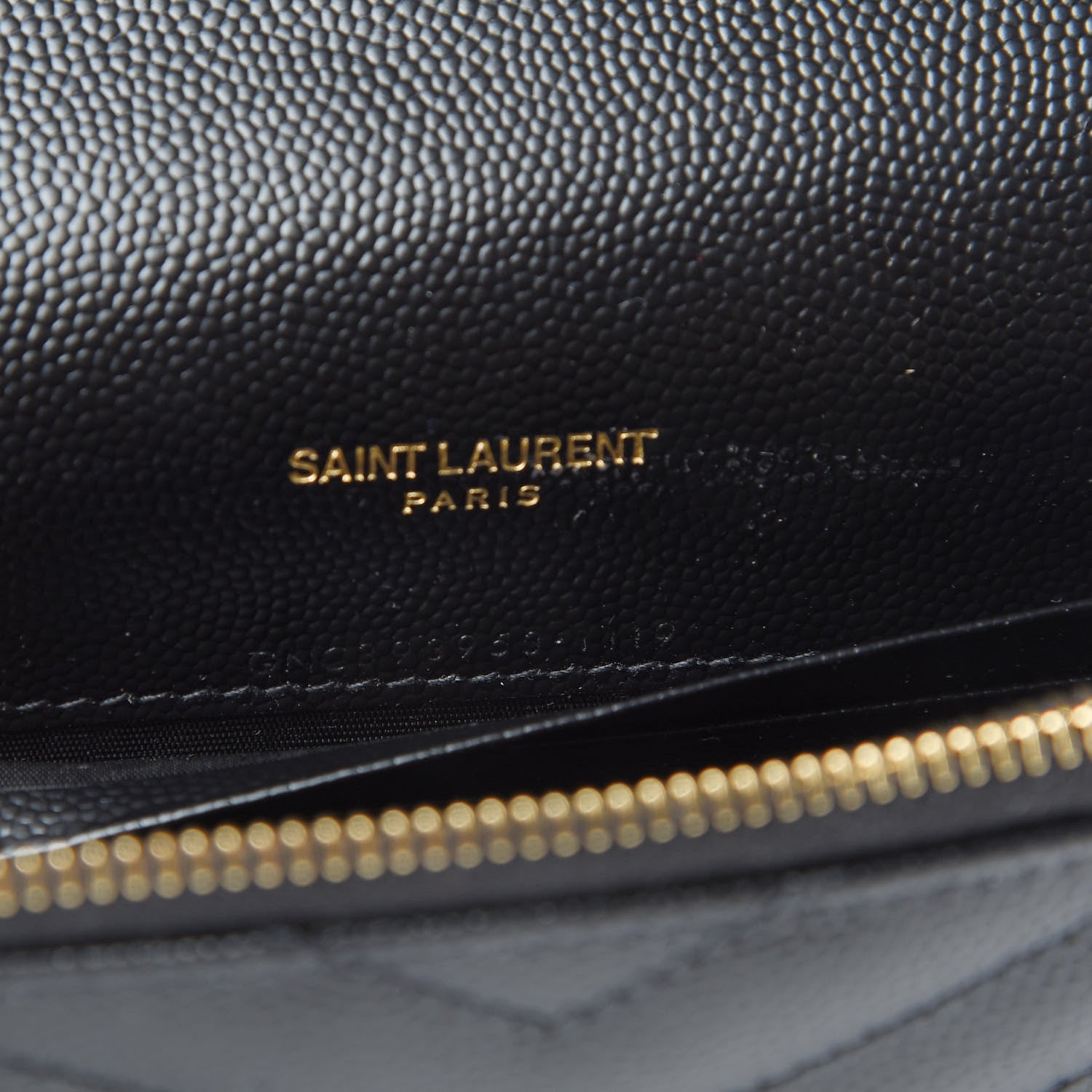 Saint Laurent Grain De Poudre Matelasse Chevron Monogram Envelope Chain Wallet Black 9 of 10