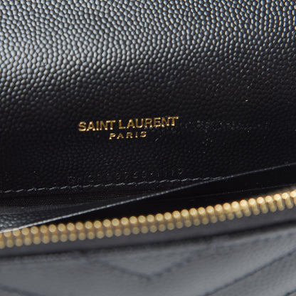 Saint Laurent Grain De Poudre Matelasse Chevron Monogram Envelope Chain Wallet Black 9 of 10