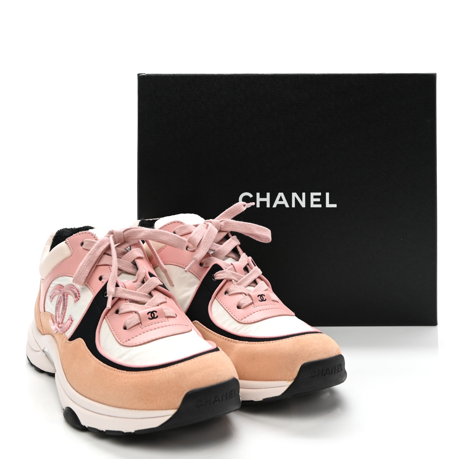 Chanel Nylon Lambskin Suede Calfskin CC Sneakers 40 Pink White Black 8 of 8