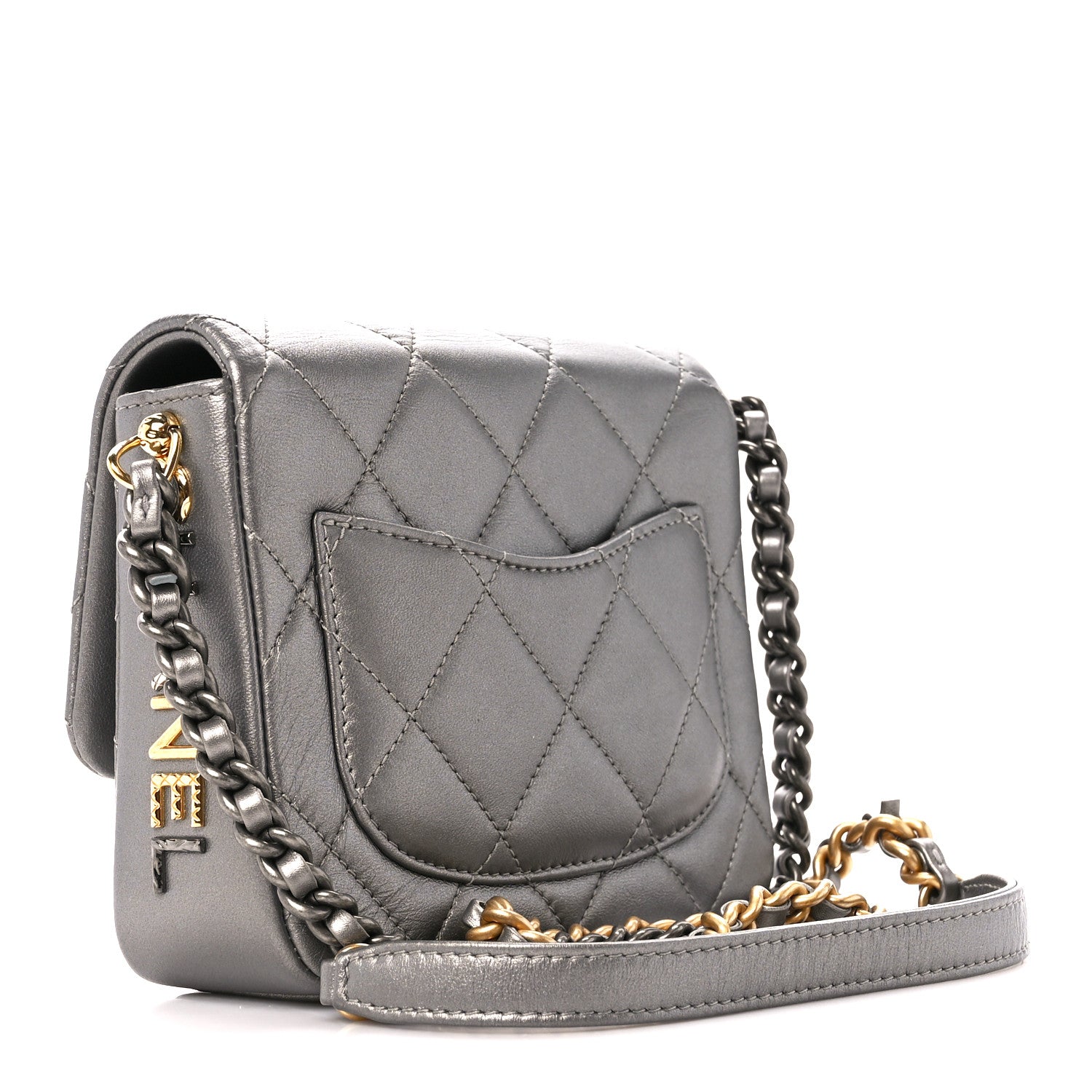 Chanel Metallic Lambskin Quilted Mini Side Note Flap Grey 3 of 11
