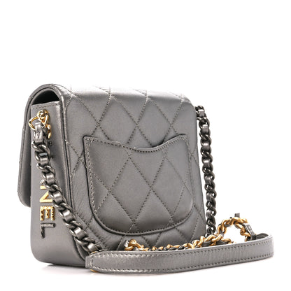 Chanel Metallic Lambskin Quilted Mini Side Note Flap Grey 3 of 11