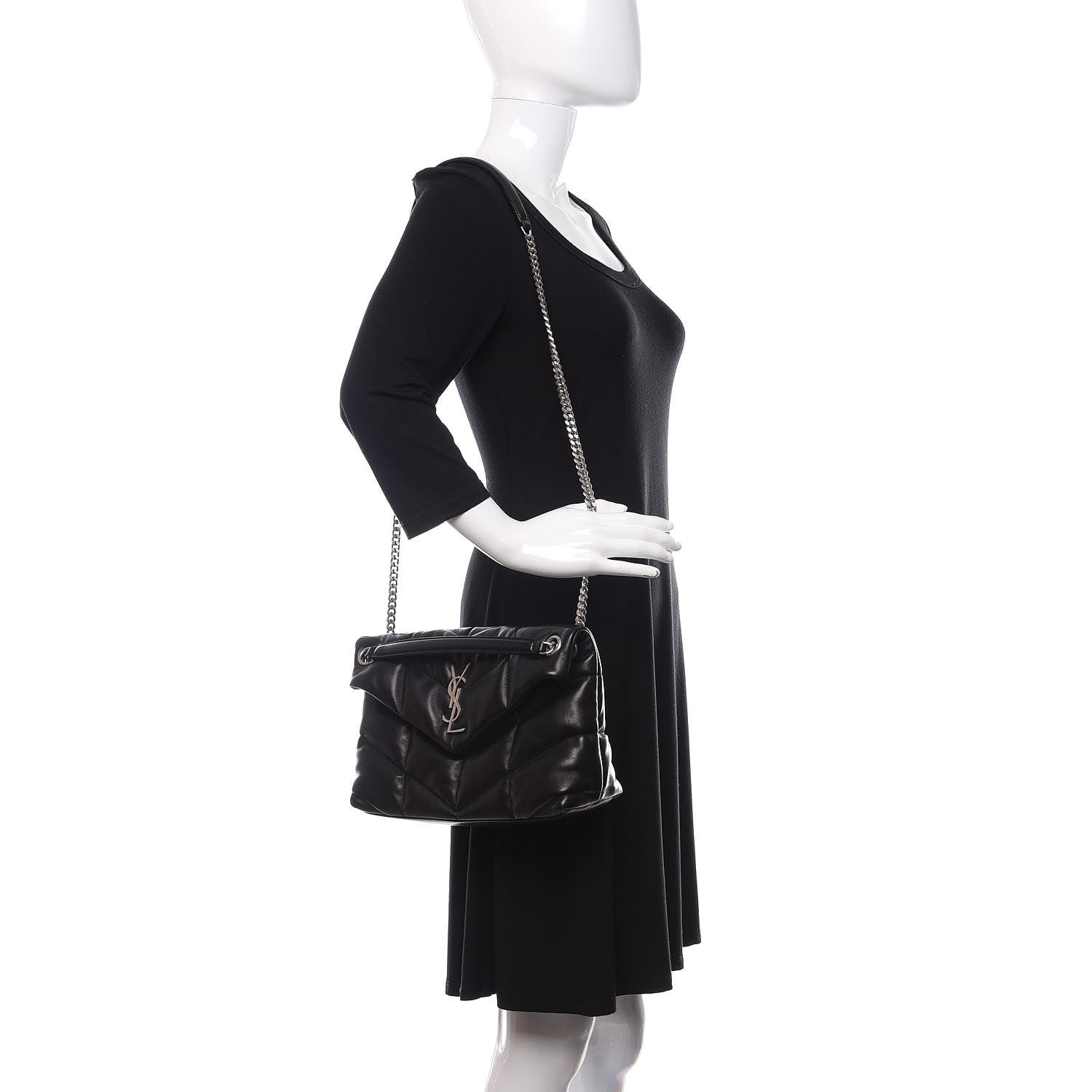 Saint Laurent Lambskin Quilted Small Loulou Puffer Monogram Chain Satchel Black 3 of 10
