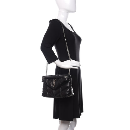 Saint Laurent Lambskin Quilted Small Loulou Puffer Monogram Chain Satchel Black 3 of 10