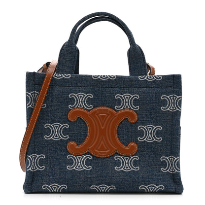 Celine Denim Calfskin Triomphe Print Cabas Blue Tan 1 of 11