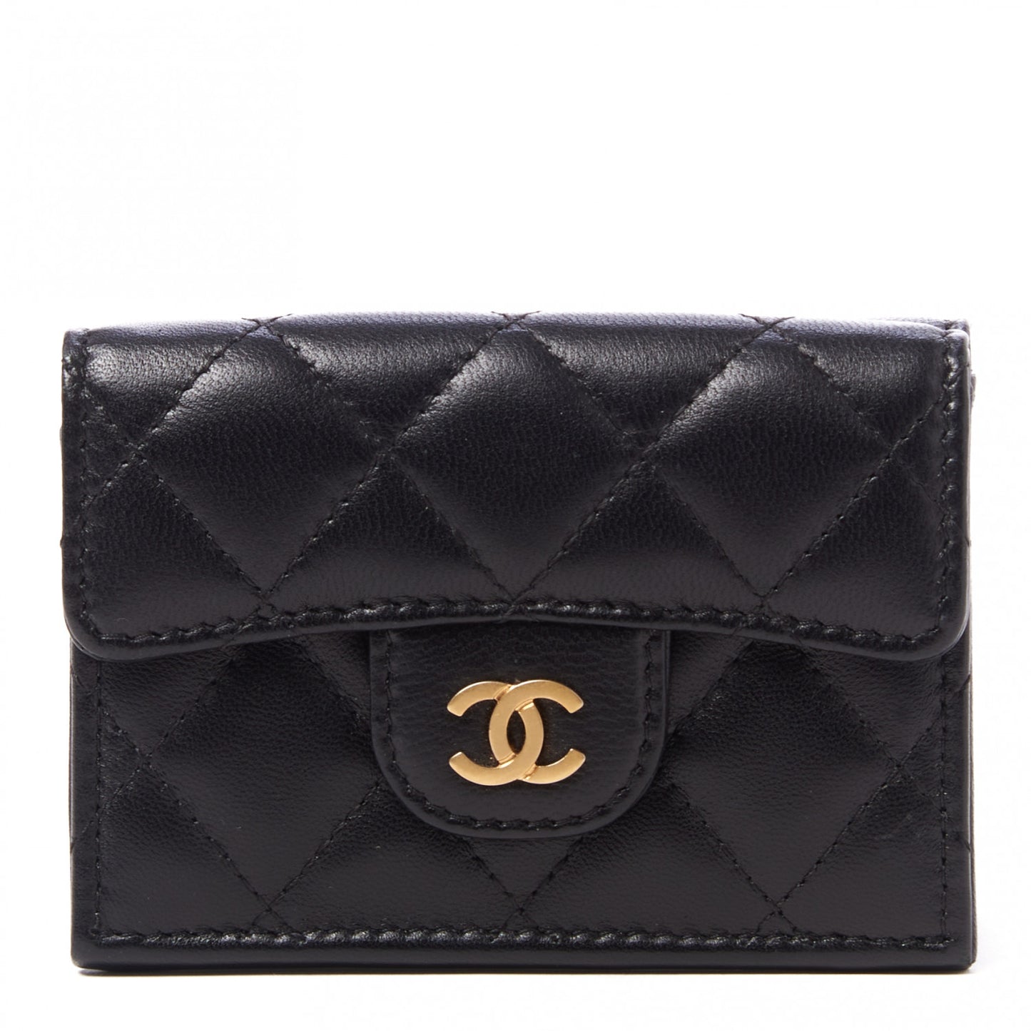 Lambskin Quilted Double Flap Wallet Black