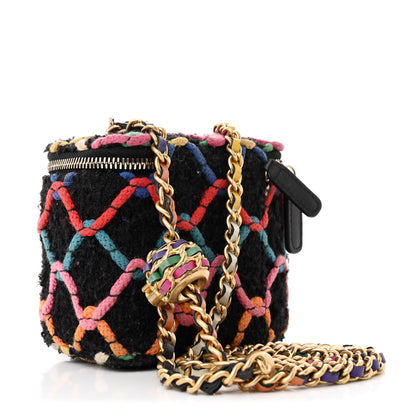 Chanel Tweed Diamond Threaded CC Pearl Crush Mini Vanity Case With Chain Black Multicolor 3 of 14