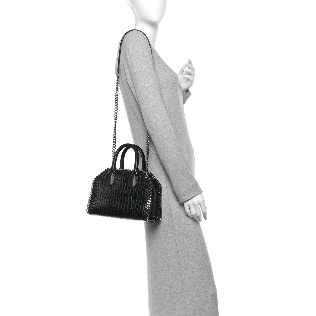Faux Leather Crocodile Embossed Mini Falabella Box Top Handle Bag Black