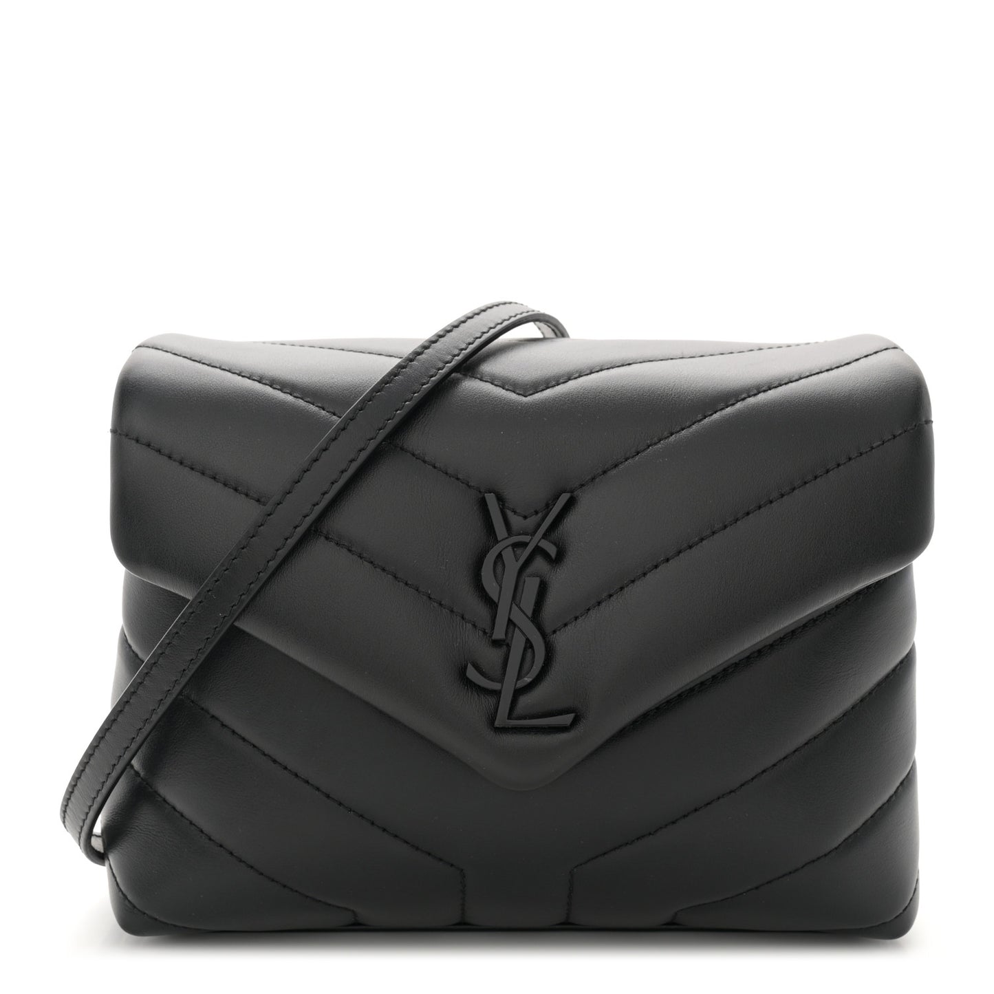 Calfskin Y Quilted Monogram Monochrome Toy Loulou Crossbody Bag Black