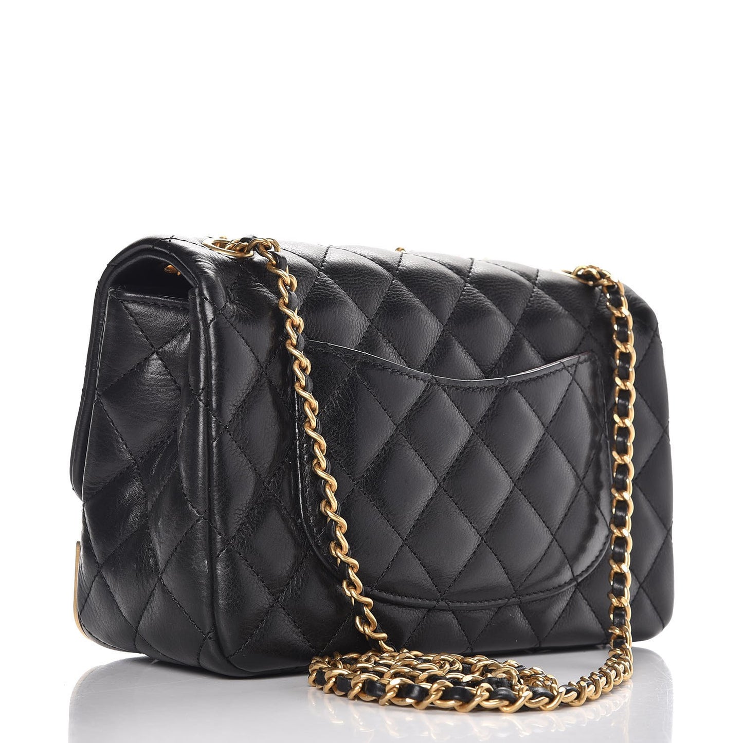Calfskin Quilted Mini Rock The Corner Flap Black