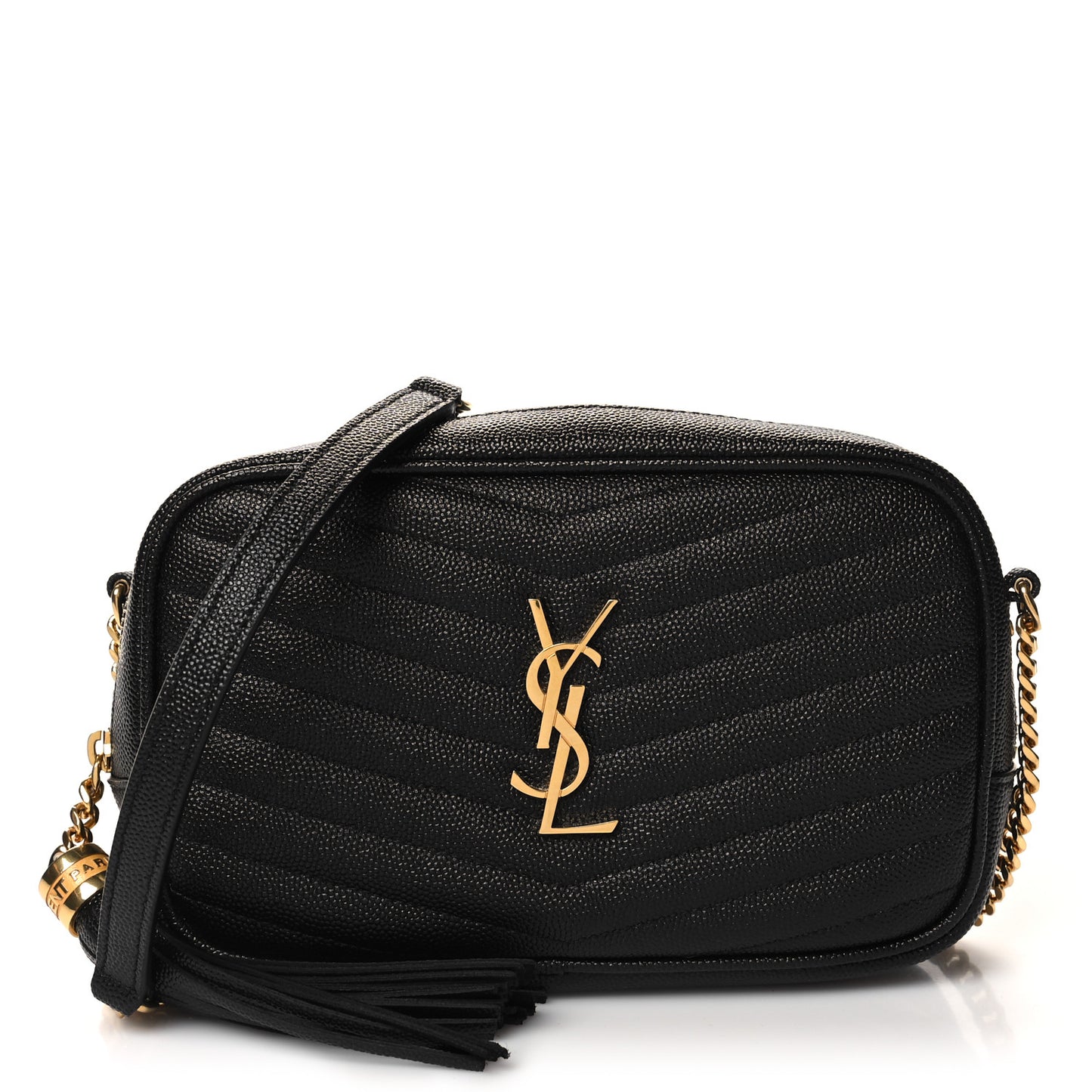 SAINT LAURENT Grain De Poudre Matelasse Monogram Mini Lou Camera Bag Black
