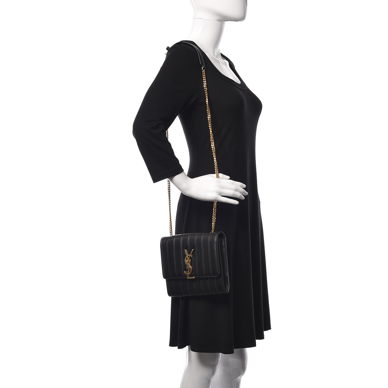 Saint Laurent Lambskin Matelasse Monogram Vicky Chain Wallet Black 2 of 10