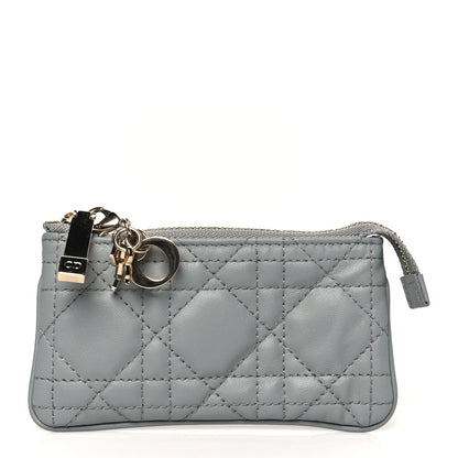 Christian Dior Lambskin Cannage Lady Dior Zipped Key Case Stone Grey 1 of 8