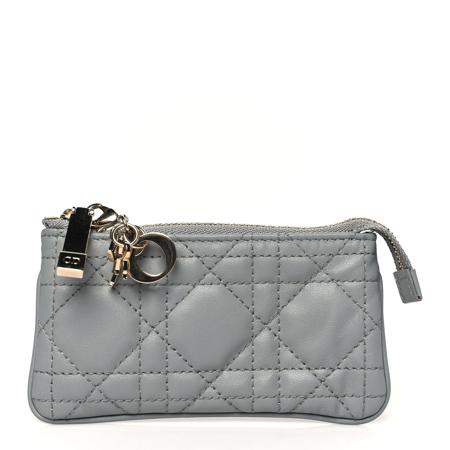Lambskin Cannage Lady Dior Zipped Key Case Stone Grey