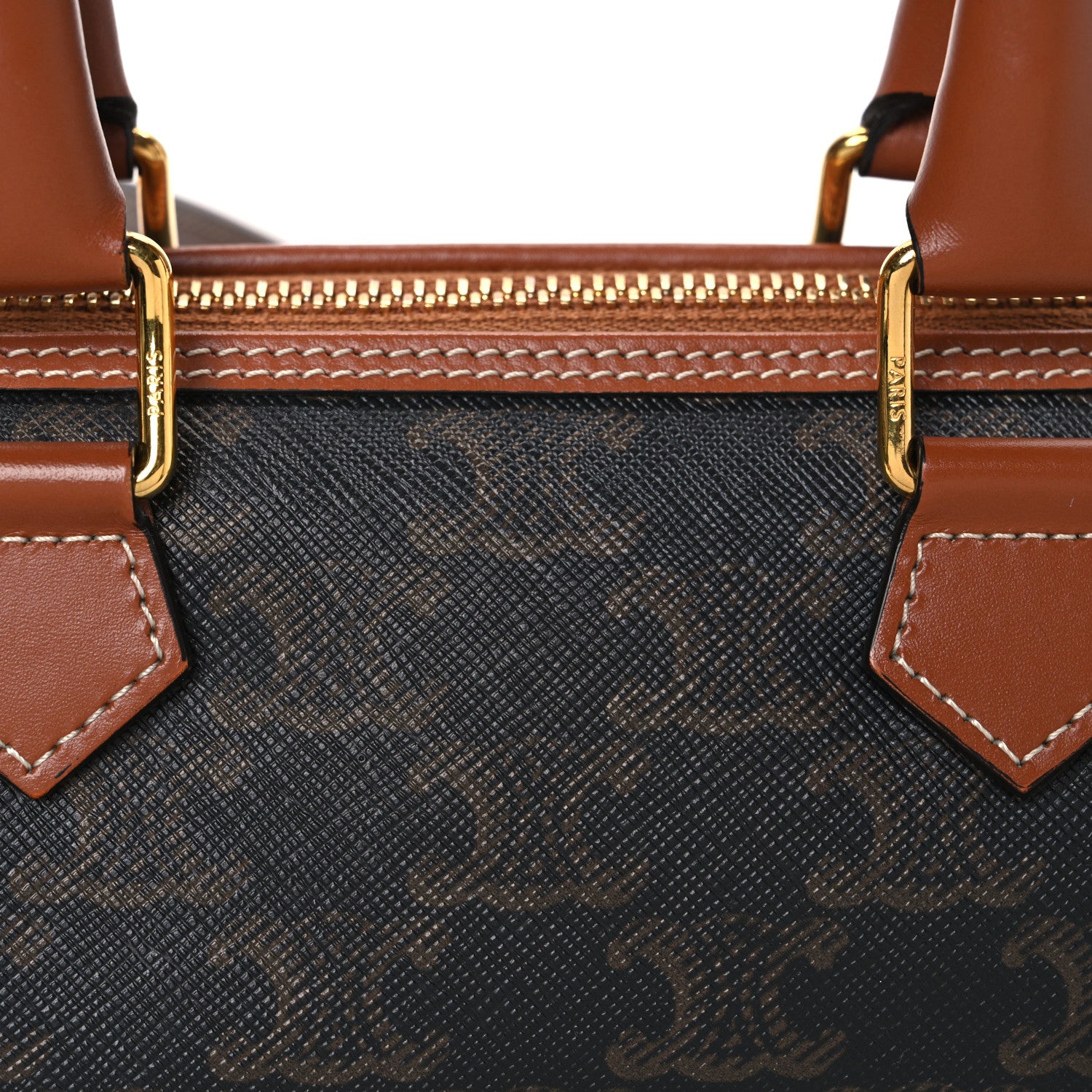 Celine Triomphe Canvas Calfskin Small Boston Bag Tan 8 of 10