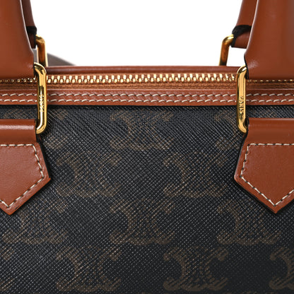 Celine Triomphe Canvas Calfskin Small Boston Bag Tan 8 of 10
