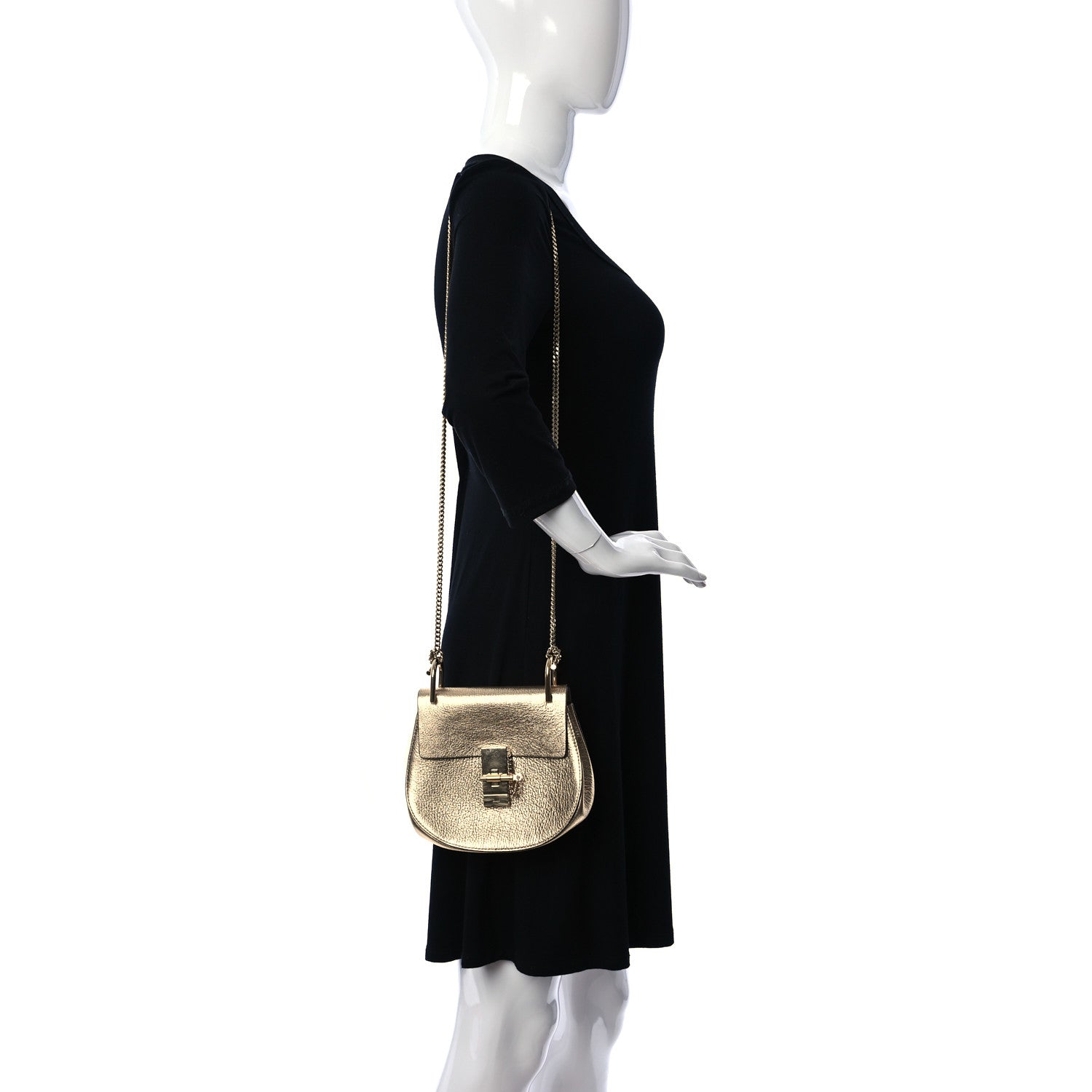 Chloe Metallic Goatskin Mini Drew Shoulder Bag Pale Gold 2 of 12
