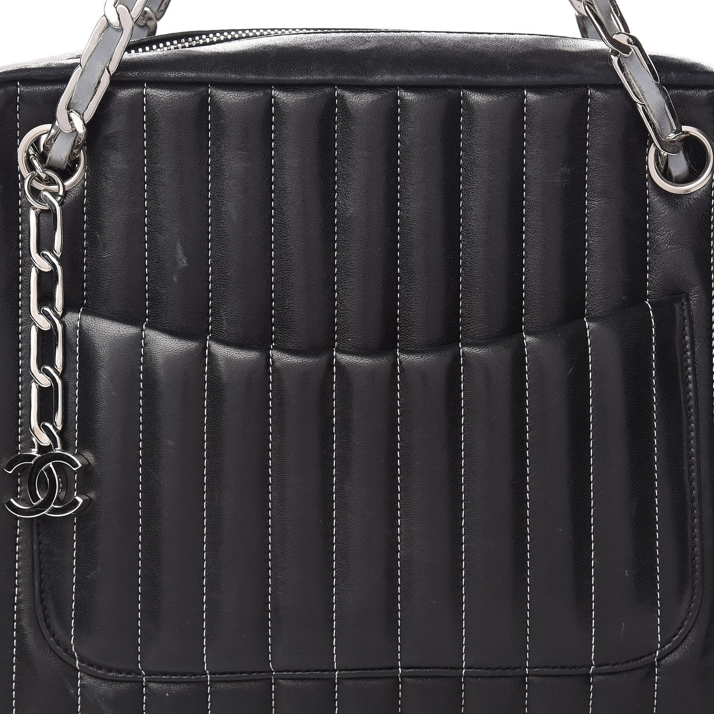Lambskin Vertical Quilted Mademoiselle Camera Case Black