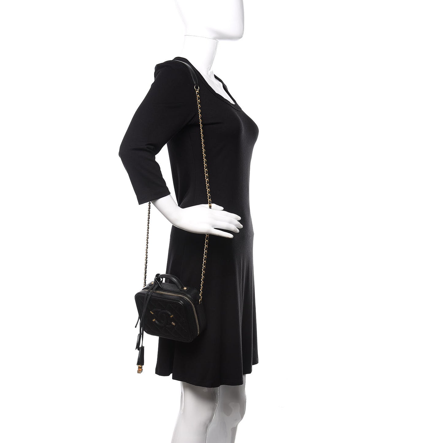 Caviar Quilted Small CC Filigree Vanity Case Black