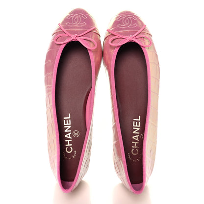 Chanel Iridescent Calfskin Crocodile Embossed Ballerina Flats 39 Pink 2 of 10