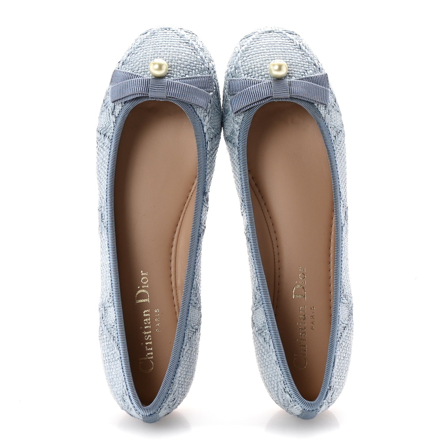 Christian Dior Raffia Cannage Ballet Flat 36 Bleu Pastel 2 of 10