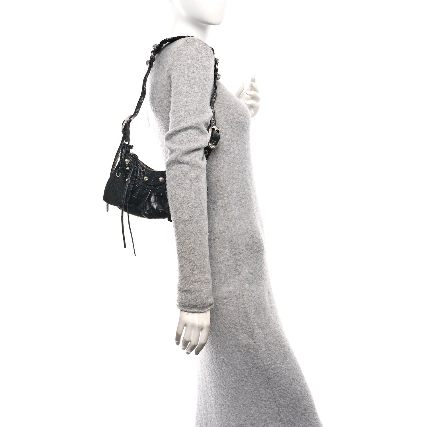 Balenciaga Extra Supple Calfskin Crystal Crocodile Embossed Le Cagole Shoulder Bag XS Black 2 of 11