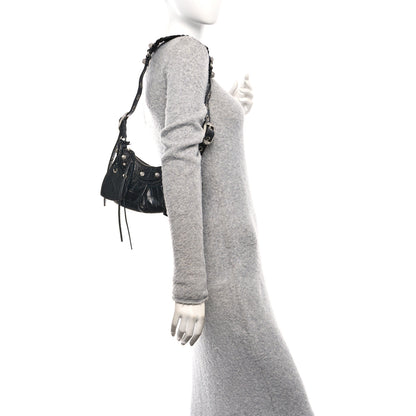 Balenciaga Extra Supple Calfskin Crystal Crocodile Embossed Le Cagole Shoulder Bag XS Black 2 of 11