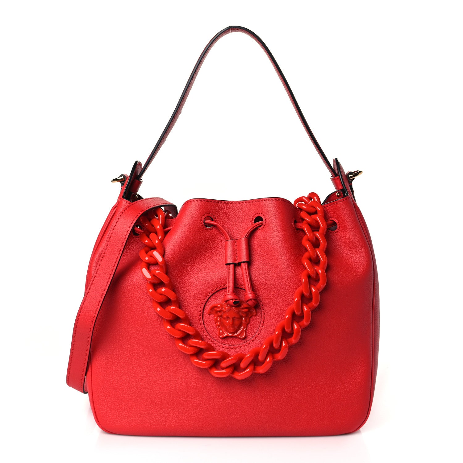 Versace Grained Calfskin La Medusa Bucket Bag Red 1 of 8