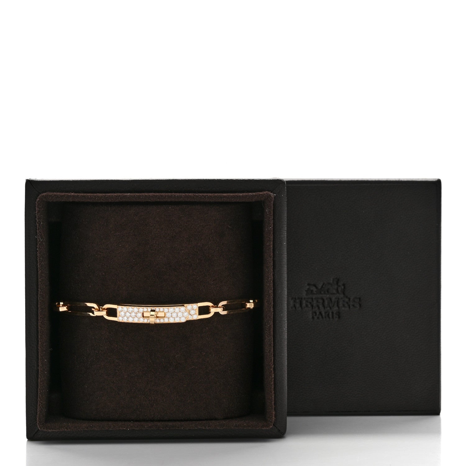 Hermes 18K Yellow Gold Diamond Pave PM Kelly Chaine Bracelet ST 4 of 4
