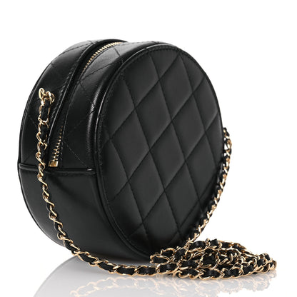Chanel Lambskin Quilted Golden Plate Round Clutch With Chain Black 3 of 11
