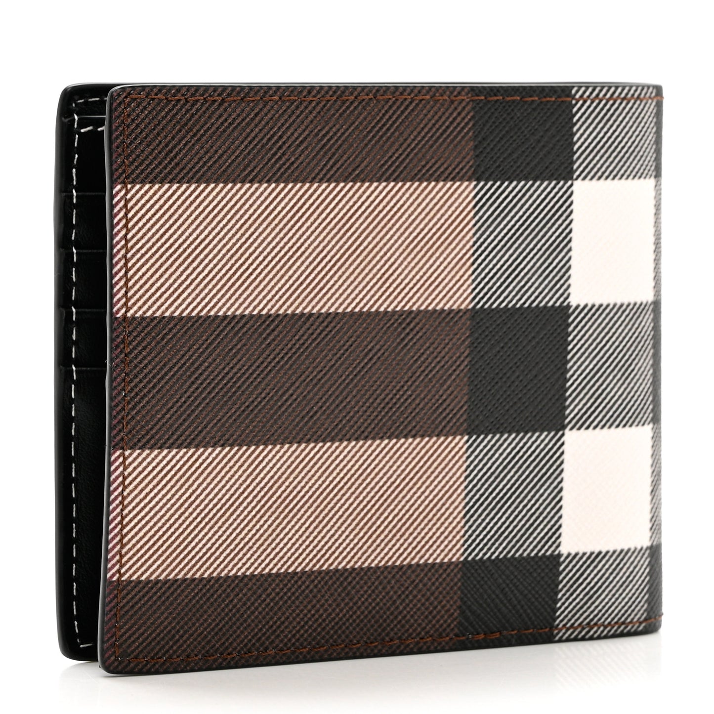 Charcoal Check Calfskin Bi-Fold Wallet Dark Birch Brown