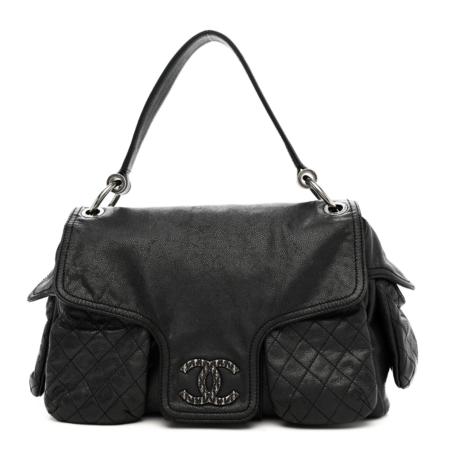 Chanel Glazed Caviar Large Coco Rider Flap Hobo Black 1 of 13