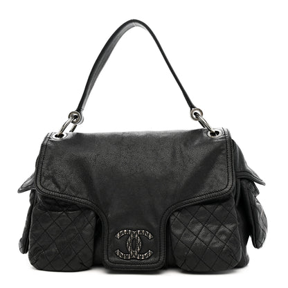 Chanel Glazed Caviar Large Coco Rider Flap Hobo Black 1 of 13