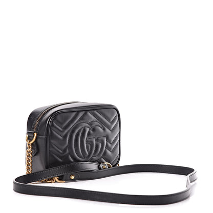Gucci Calfskin Matelasse Mini GG Marmont Chain Shoulder Bag Black 4 of 12