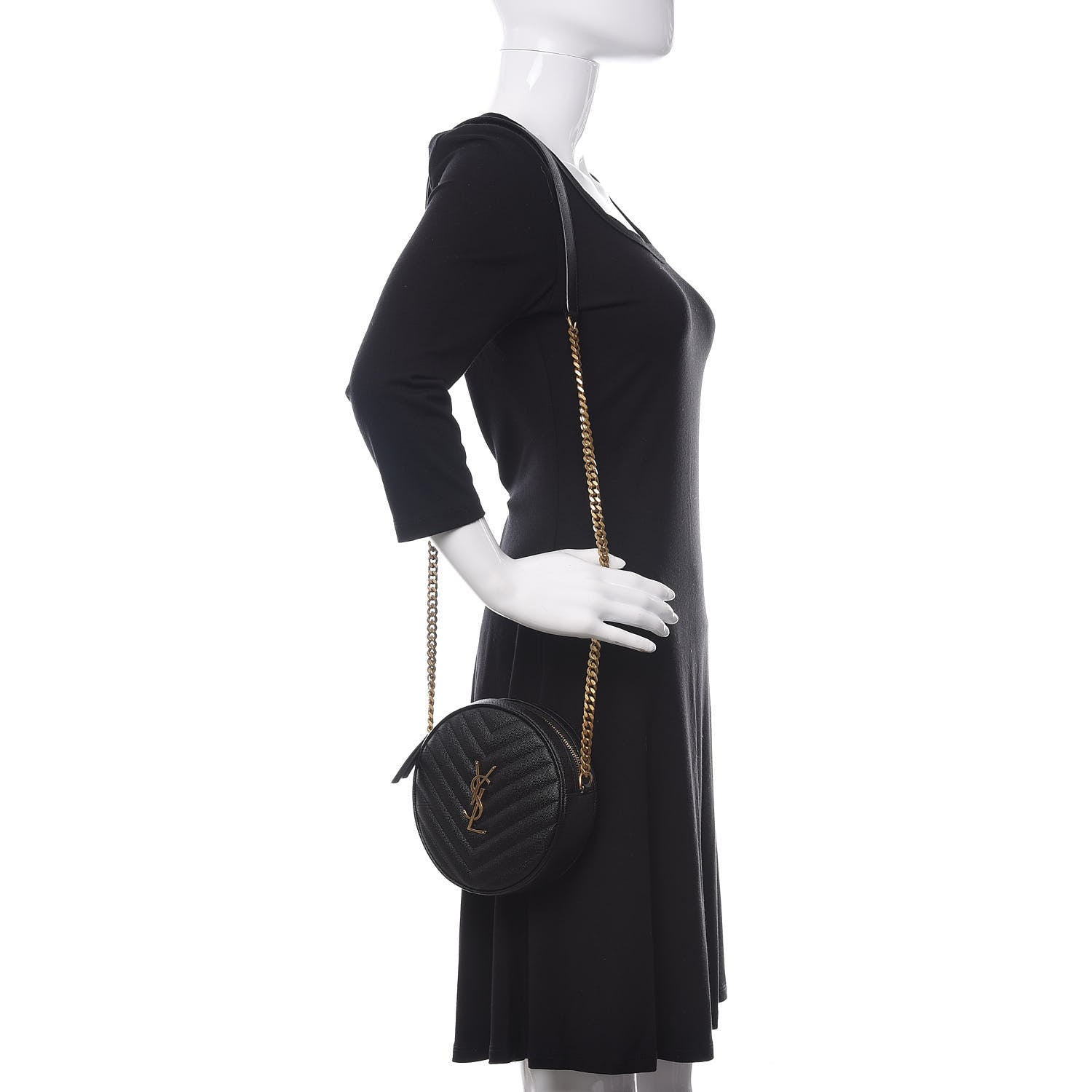 Saint Laurent Grain De Poudre Matelasse Chevron Quilted Round Vinyle Camera Bag Black 2 of 10
