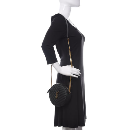 Saint Laurent Grain De Poudre Matelasse Chevron Quilted Round Vinyle Camera Bag Black 2 of 10