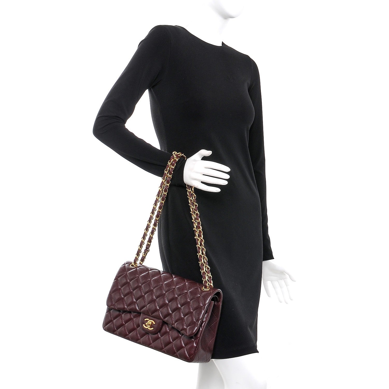Chanel Caviar Quilted Jumbo Double Flap Burgundy 2 of 8