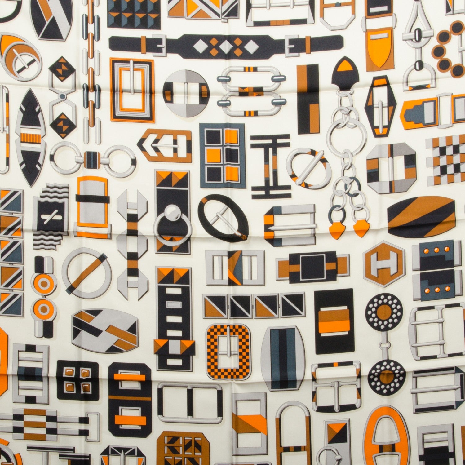 Hermes Silk Carré en Boucles Scarf 90 Créme Orange Marron 1 of 7