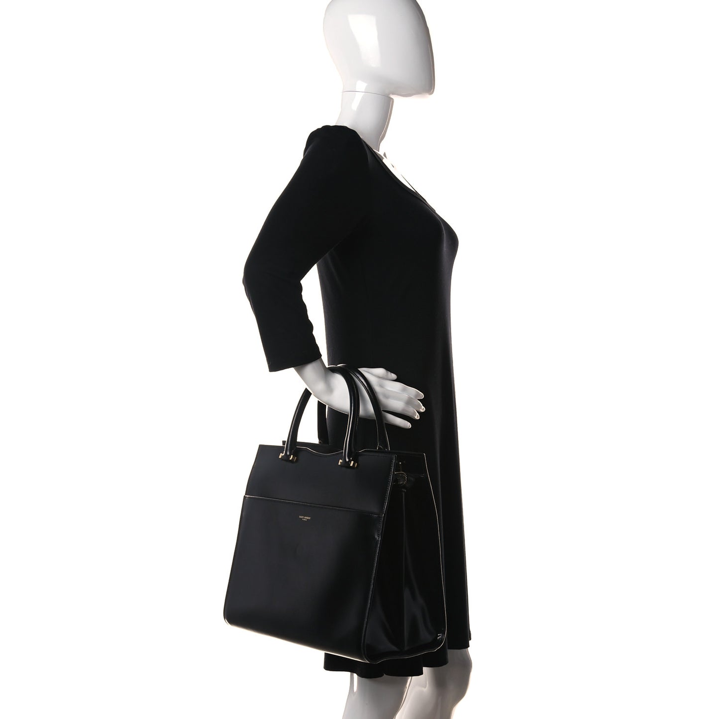 Shiny Calfskin Large Uptown Tote Black