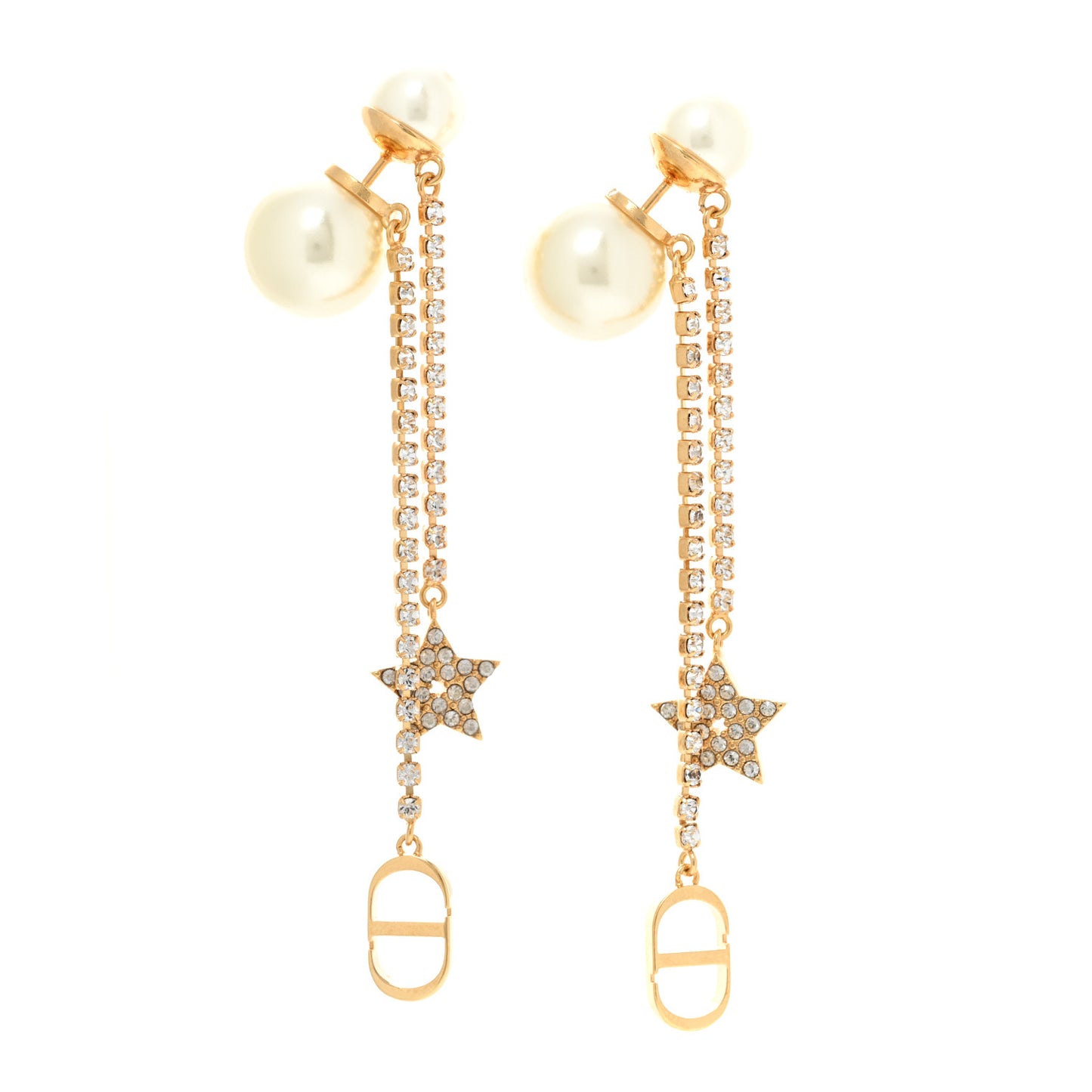 Pearl Crystal Star Tribale Dangle Chain Earrings Gold