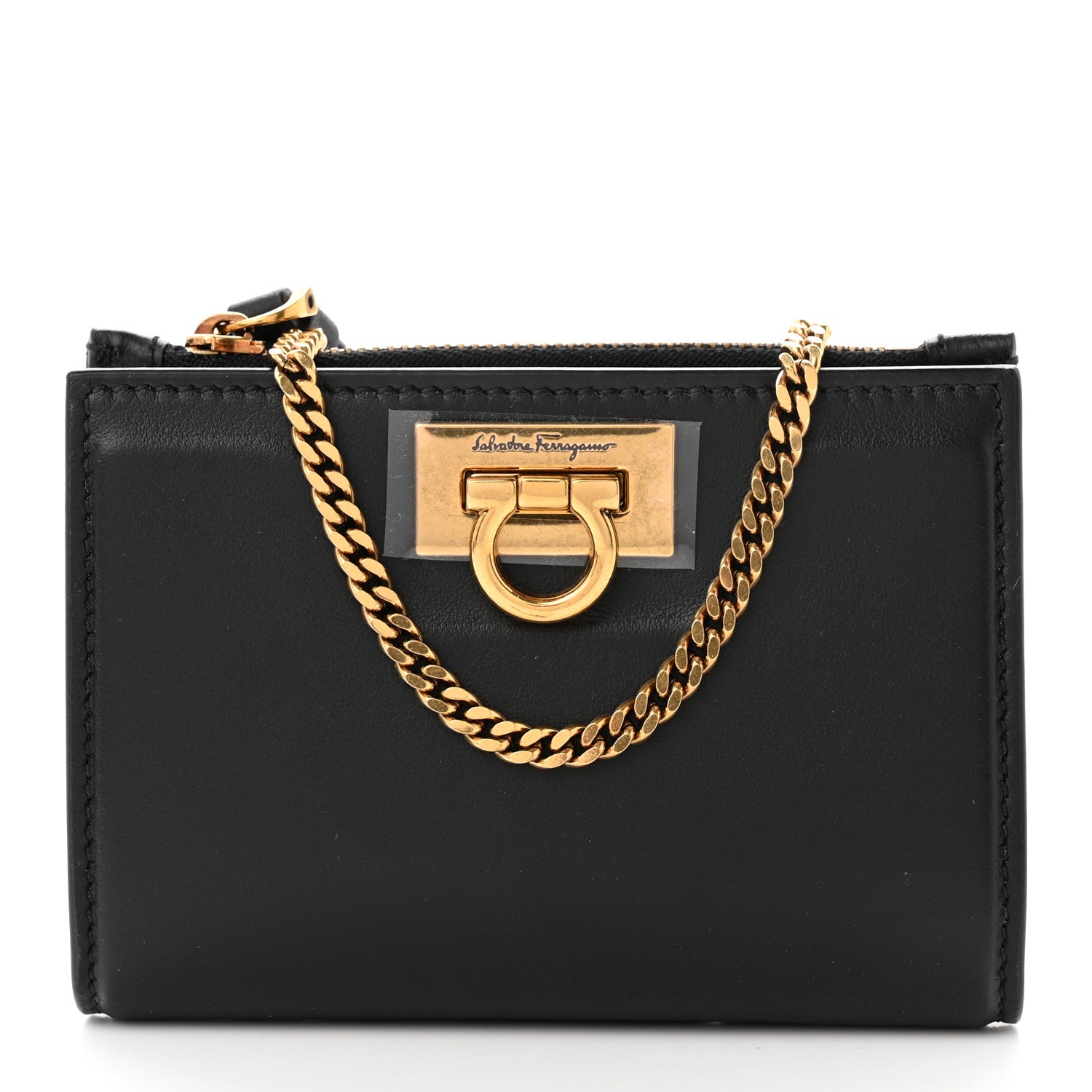 Salvatore Ferragamo Calfskin Gancini Chain Wallet Black 1 of 7