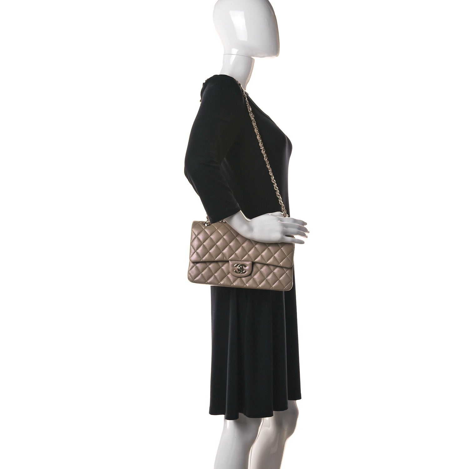 Chanel Iridescent Caviar Quilted Medium Double Flap Dark Beige 2 of 9