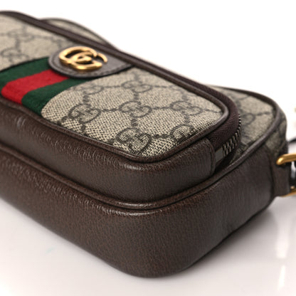 Gucci GG Supreme Monogram Textured Dollar Calfskin Web Mini Ophidia Convertible Shoulder Bag Beige Ebony New Acero 9 of 10