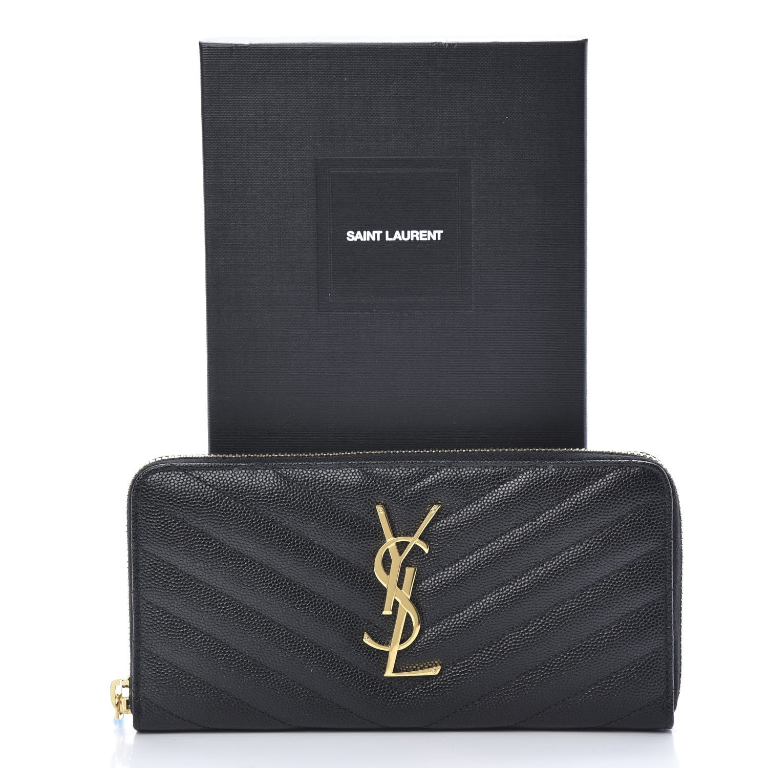 Saint Laurent Grain De Poudre Matelasse Chevron Monogram Zip Around Wallet Black 8 of 8